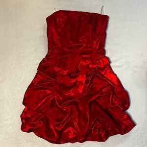 Gunne Sax Strapless Jessica McClintock Satin Red Floral Party Dress